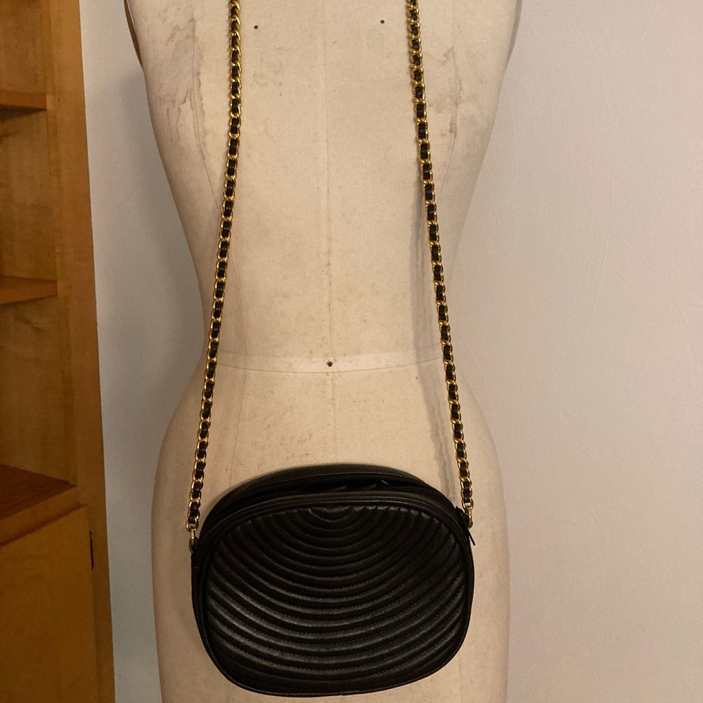 Neiman Marcus Quilted Black Crossbody Bag with Gold Chain